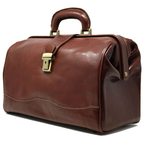 Floto Italian Leather Doctor Style Handbag Top Handle Bag brown side